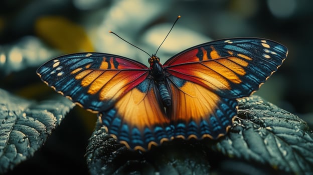 Colorful butterfly resting on leaf close up beauty in nature photo