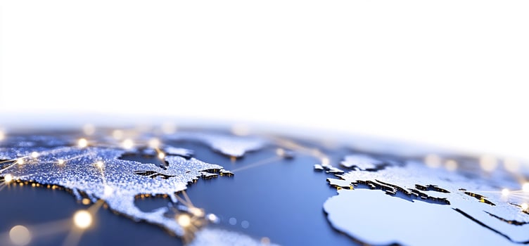 Global network connection, lights, world map. Website banner photo
