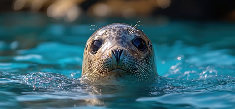 Seal portrait in clear water marine wildlife close up photo