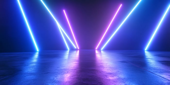 Neon lights illuminate a dark floor futuristic background photo