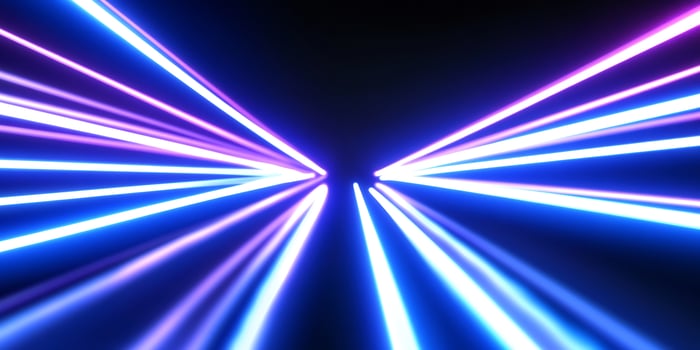Speed, light trails, dark background, abstract energy photo