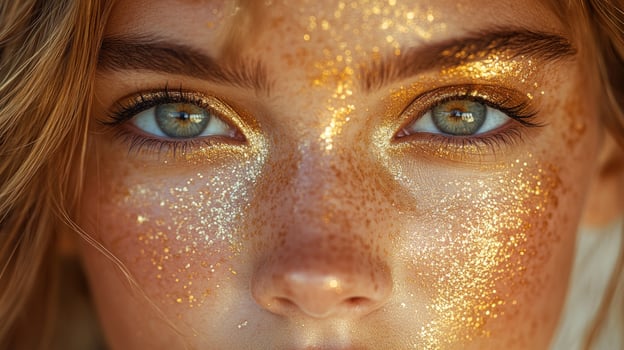 Glitter makeup on face beauty golden eyeshadow photo
