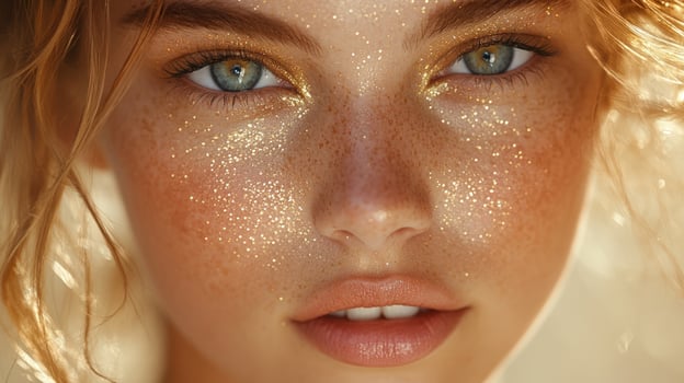 Sparkling beauty portrait with glitter on face and eyes photo