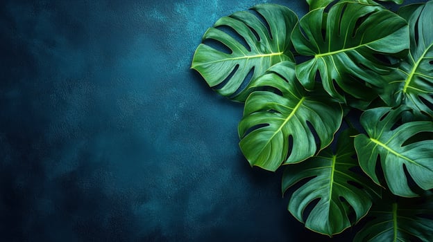 Monstera leaf on dark teal background texture tropical flora backdrop photo