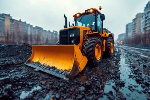 Bulldozer in muddy urban environment construction vehicle photo