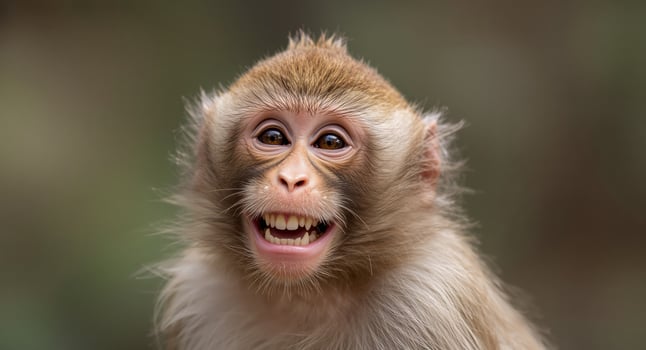 A monkey is smiling and laughing photo