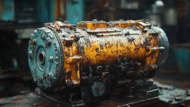 Industrial machine component cylindrical yellow and blue gear photo