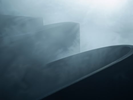 Architectural Curves in the Mist, Abstract Geometric Shapes in Foggy Weather. photo