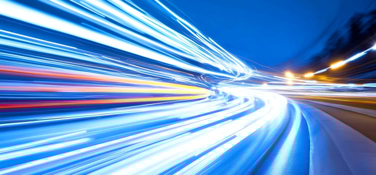 Night city road, light trails, speed, motion blur photo