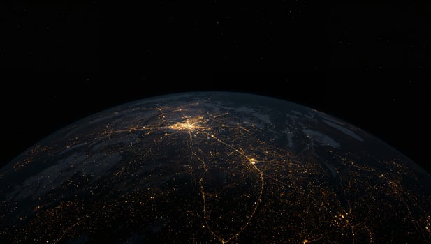 Earth at Night. City Lights, Road Networks, and the Glow of Civilization from Space. photo