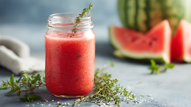 watermelon smoothie with fresh herbs and watermelon photo