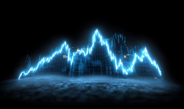 Global stock market graph, digital data visualization, background black, financial analysis photo