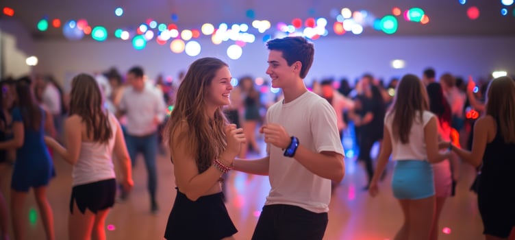 Dance party featuring young couple having fun photo