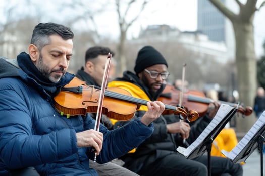 Outdoor string instrument performance by group of musicians photo