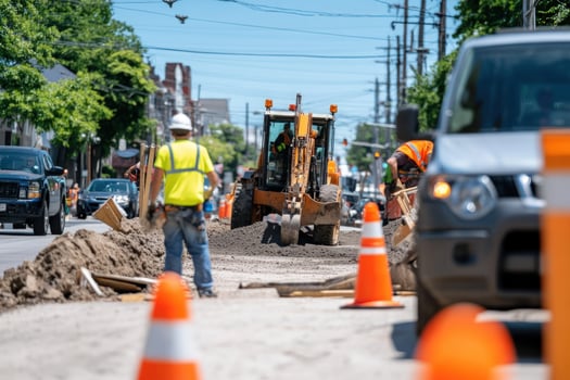 Road construction and repair with heavy equipment photo