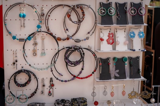 Diverse Jewelry Display with Earrings and Necklaces photo