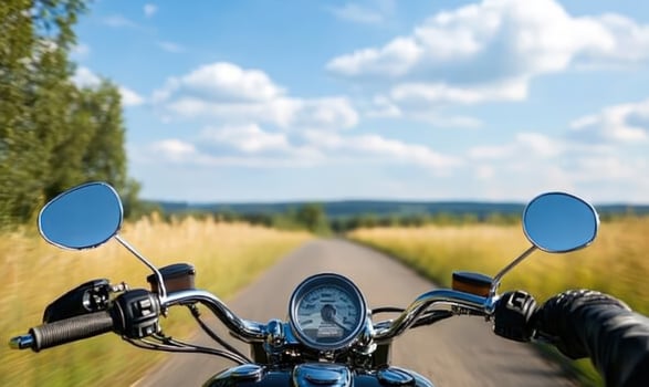Motorcycle ride on open road biker adventure and freedom on country highway photo