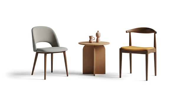 Arrangement of Chairs and Small Table on White Background photo