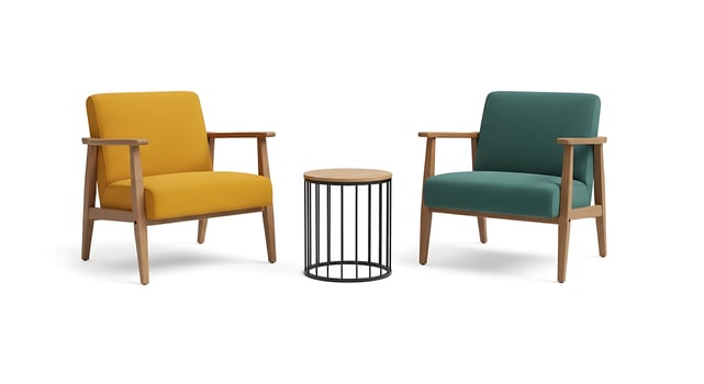 Modern Living Room Furniture Arrangement with Armchairs and Round Table photo