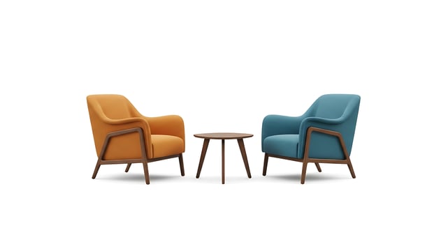 Arrangement of Two Armchairs with Small Wooden Table photo