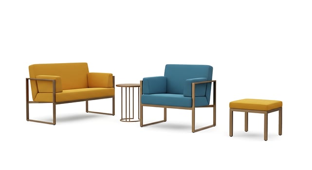 Contemporary Lounge Seating with Sofa, Chair, Stool on White photo
