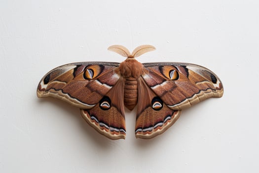 A large, vibrant moth with intricate patterns resting against a neutral background. photo