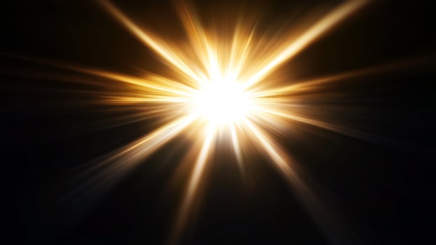 Golden light burst, dark background, cosmic effect, design element photo