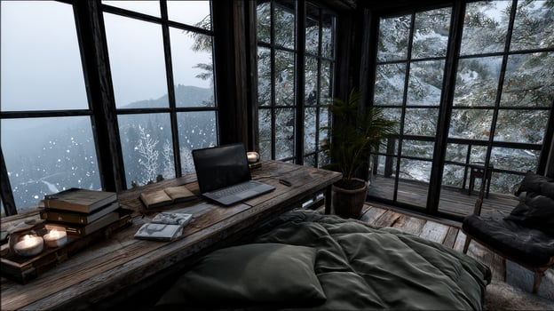 Cabin interior during winter season photo