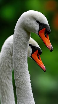 Pair of elegant swans, close-up photo