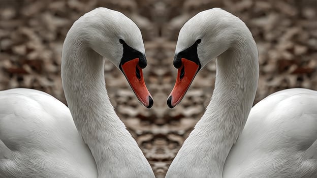 Two swans create a heart shape photo