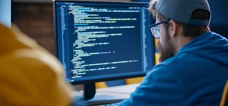 Programmer coding, office background photo