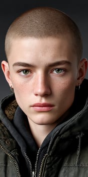 Portrait of young man with buzz cut photo