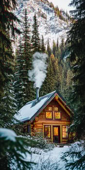 A cozy log cabin in the woods photo