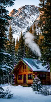 Cabin warmth in snowy Mountains photo
