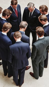 Group of businessmen gather closely photo