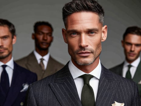 Handsome man in suit with colleagues photo