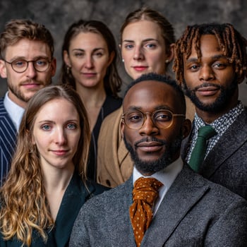 Diverse group poses for formal portrait photo