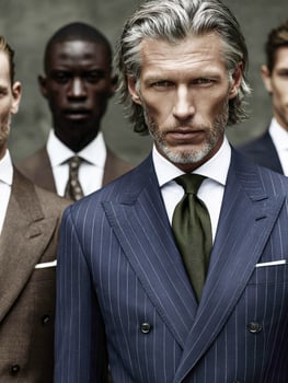 Stylish men wearing suits, looking serious photo