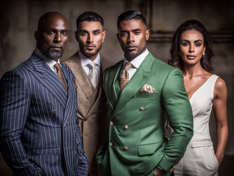 Group of people in elegant attire posing photo
