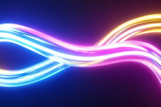 Abstract neon light curves, infinity symbol, dark background, digital art, website banner photo