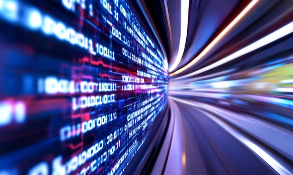 Data stream tunnel, digital speed, tech background, website banner photo