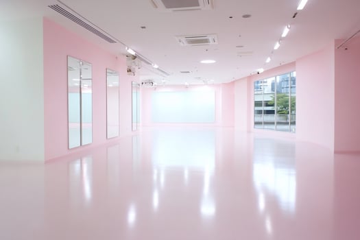 Pink studio, empty, city view, dance class photo