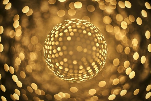 Golden disco ball with bokeh lights background photo