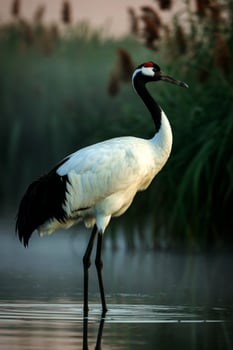 A red-crowned crane stands in the water photo