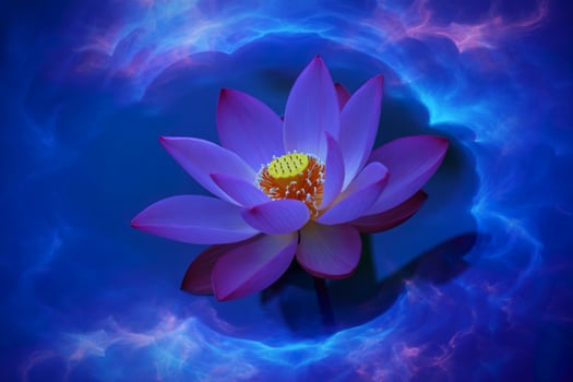 Pink lotus flower in a mystical blue water photo