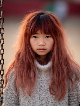 Portrait of a Young Girl with Long, Red Hair. A close up image showing the detail of her expression and hair. photo