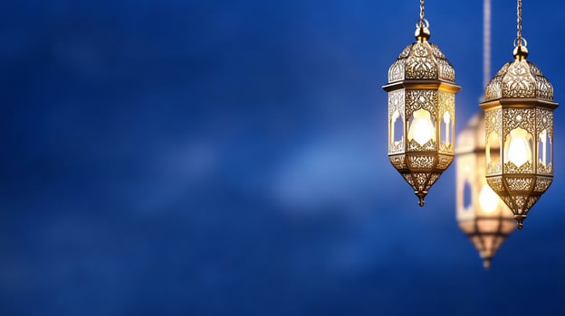 Festive lanterns hanging, night sky, celebration photo