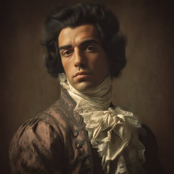 Portrait of a Man in 18th Century Clothing. A dramatic close up of a male model dressed in historical costume. photo