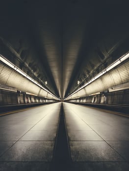 Subway Station Platform A Symmetrical Perspective of Urban Transit. photo