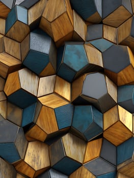 Abstract Geometric Wood and Metal Texture A 3D Render of Interlocking Polygons. photo